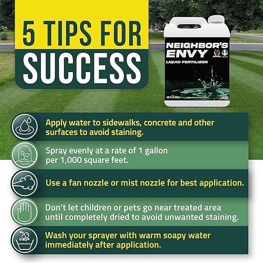 PetraMax Neighbor’s Envy Grass Fertilizer for Lawn & Garden, 4 Gallon Covers up to 64,000 sq.ft. 7-in-1 Liquid Lawn Fertilizer Concentrate for Deep Green Turf - Includes Nitrogen/Iron/Humic/Sea Kelp
