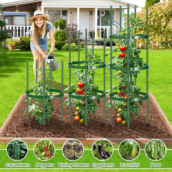 Garden Trellis, Extra Large 2 Pack Tomato Cage for Garden, Up to 64.5'' Heavy-Duty Plant Support Tomato Trellis, Adjustable Height, Climbing Vines Flowers Stands Cucumber Trellis Bold Plant Cage