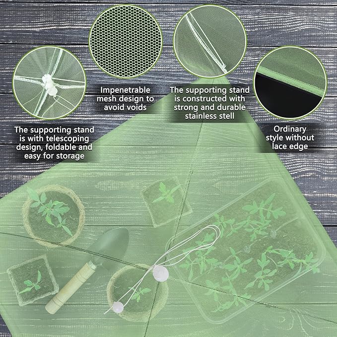 Sawysine 4 Pack Mesh Plant Cover Reusable Screen Cloche Dome Plant Protector Tent Collapsible Umbrella for Outdoor Garden Greenhouse Vegetable Flowers Strawberry from Animals(24 x 24 Inch,Green)