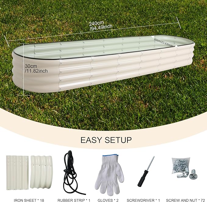 Galvanized Raised Garden Bed Kit Outdoor Metal Garden Planter Box for Backyard Gardening, Planting Vegetables, and Patio (94.4"x23.6"x11.8")