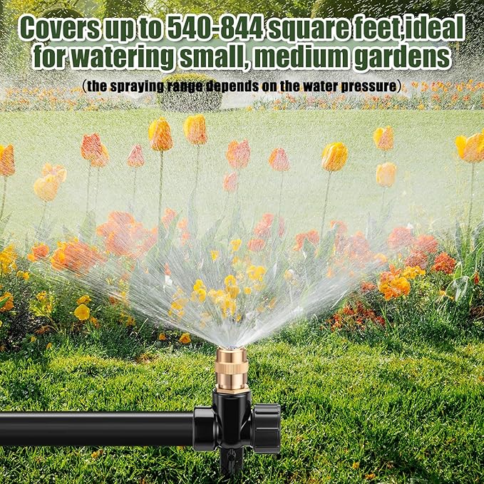 Tioncy 4 Pack Metal Lawn Sprinkler Automatic Garden Water Sprinkler on Spike Base 360 Degree Rotation with Adjustable Brass Nozzle for Lawn Garden Yard(Black)