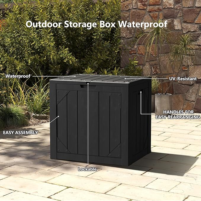 30 Gallon Resin Deck Box, Waterproof Outdoor Storage Box for Patio Furniture Accessories, Garden Tools, Indoor Storage for Cushion, Matte Black