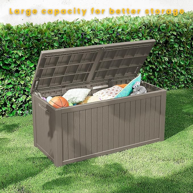 200 Gallon Outdoor Storage Deck Box, Large Storage Organizer for Patio Furniture Accessories, Garden Tools, Indoor Storage for Cushion, Grey