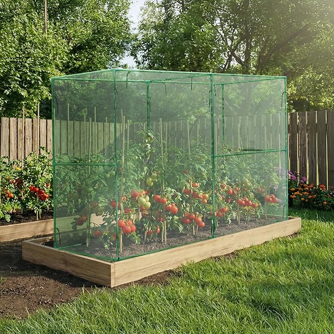 BPS Crop Cages for Garden Plant, 8x4x6 Ft Plant Netting Protection Tent with Zippered Door for Plants, Raised Garden Bed Cover with Frame for Vegetables, Fruits and Flowers