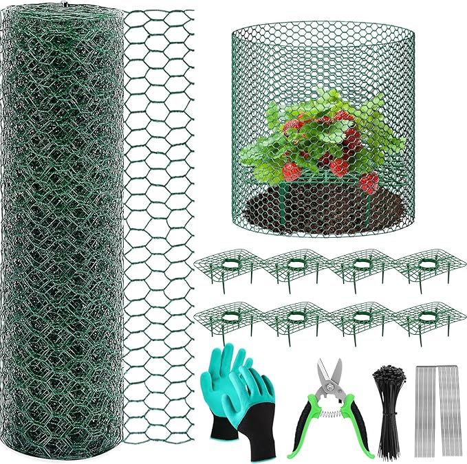 8 Set Strawberry Plant Support with Wire Plant Protectors from Animals, 32.8Ft x 16In Metal Mesh Plant Cage Cover Guards and Strawberry Growing Rack Sets for Garden Strawberry Vegetables Plants