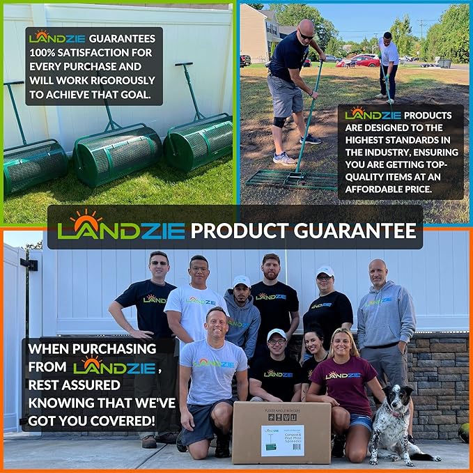 Landzie Lawn & Garden Care Kit - 24 Inch Mesh Push Spreader and 20 Inch Steel Soil Sampler Probe - Test Grass Plugs and Spread Topdressing - Multi-Purpose Compost, Peat Moss, Topsoil (24 Inches)