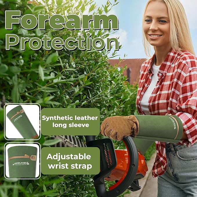 HANDLANDY Long Gardening Gloves for Men Women, Thorn Proof Rose Pruning Leather Garden Yard Gauntlet Glove, Gardening Gifts