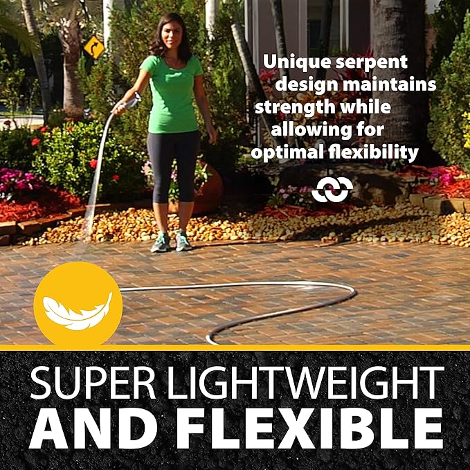 BIONIC STEEL 50 Ft Metal Garden Hose with Sprayer Nozzle,Non Kinking Stainless Steel Heavy Duty Hose 50Ft x 5/8 in. Ultra Flexible NON Expandable for Uninterrupted Water Flow,500 PSI,(Pack of 4)