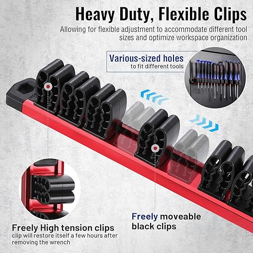 WORKPRO Magnetic Screwdriver Organizer and Wrench Organizer, Aluminum Rail Magnetic Tool Organizer, Tool Holder, Toolbox Organization, 36-Slot Screwdriver and Wrench Holder (Tools not Included)