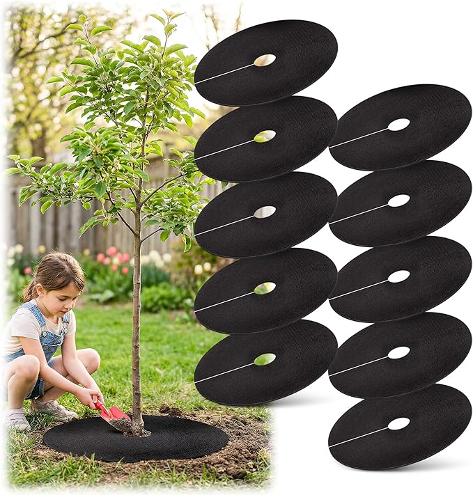16.5 Inch Non-Woven Tree Mulch Ring-10 Pack, Weed Barrier Mat,Degradable Tree Mulch Used to inhibit Weed Growth and Landscape Weed Control Plant Root Protection