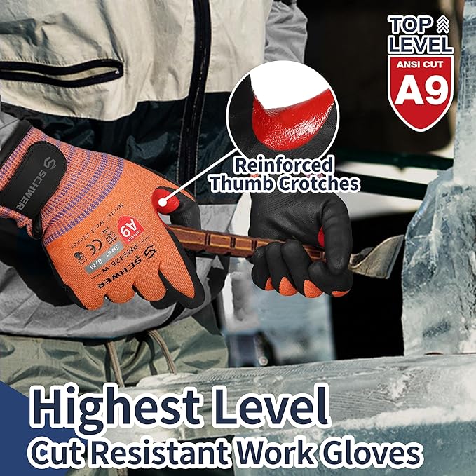 Schwer FreezeGuard-X Winter Work Gloves for Men and Women, ANSI A9 Cut Resistant Gloves for Extreme Protection, Freezer Glove With Super Grip, Thermal Insulated, PM3326-W (XL,2 Pairs)