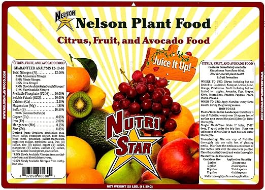 Nelson - Citrus Fruit & Avocado Tree Plant Food for In-Ground, Containers, & Patios, Granular Fertilizer, NutriStar 12-10-10 (25 lb.)