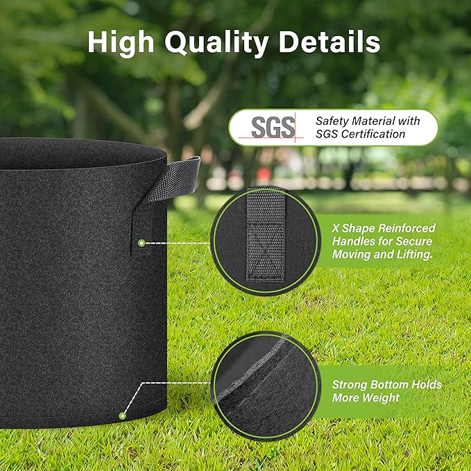 HealSmart Plant Grow Bags 5 Gallon, Tomoato Planter Pots 10-Pack with Handles, Aeration Nonwoven Fabric, Heavy Duty Gardening Planter for Vegetable, Herbs and Flowers, Black