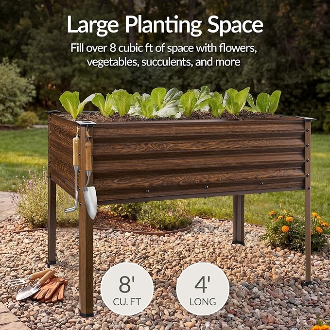 Best Choice Products 48x24x30in Galvanized Raised Garden Bed, Metal Elevated Planter Box, Vegetable Garden for Backyard, Patio, Balcony, 100% Non Toxic Materials - Dark Brown Wood Grain