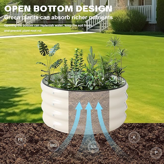 Galvanized Raised Garden Bed Kit Outdoor Metal Garden Planter Box for Backyard Gardening, Planting Vegetables, and Patio (Dia23.6"x11.8")