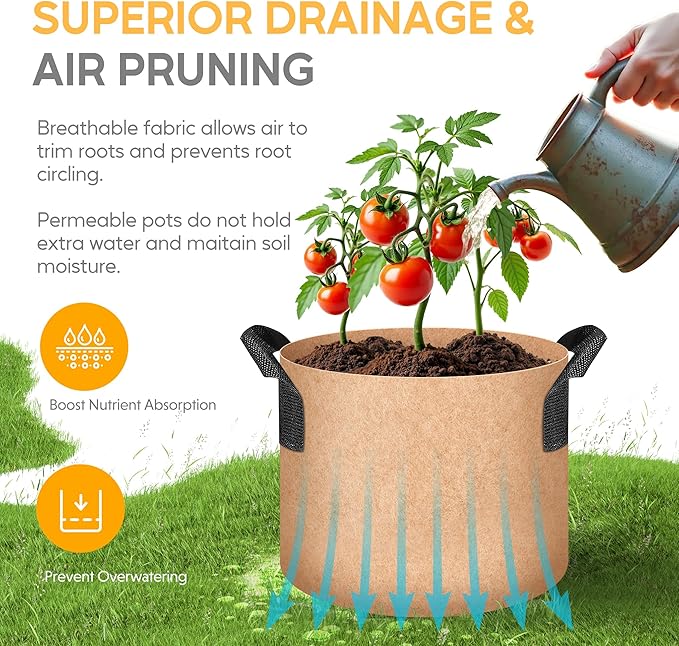 Simple Deluxe 5 Pack 20 Gallon Grow Bags, 300G Vegetable/Flower/Plant Fabric Pots with Handles, Heavy Duty Thickened Nonwoven Planting Bag with 5 Pcs Plant Labels