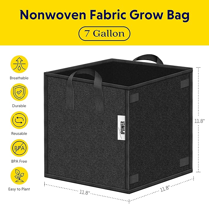 iPower 15 Pack 7 Gallon Square Plant Grow Bags Thick Fabric Pots with Handles for Indoor and Outdoor Garden, Black