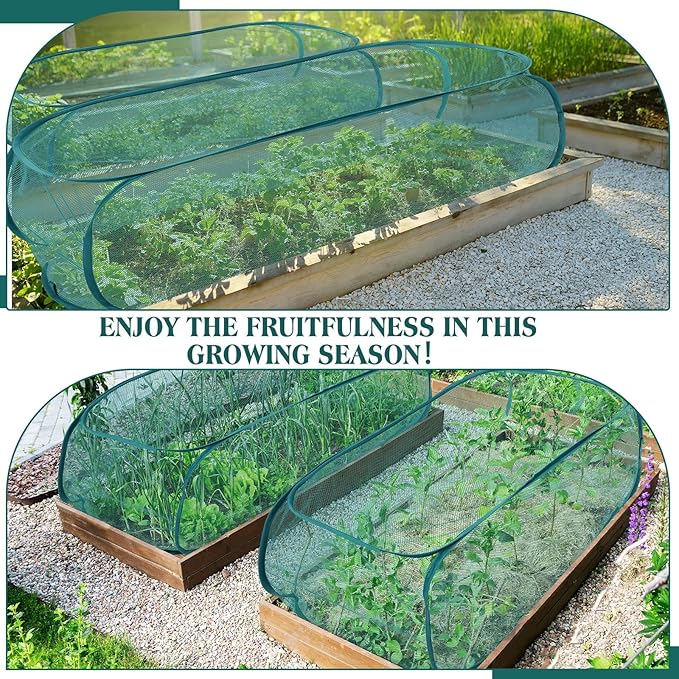 4 Pcs 39" x 18" x 16" Pop up Garden Rows Plants Cover Vegetable Mesh Plant Protector Net Cage Guard with Ground Nails for Protecting Vegetables Fruits Seedlings Flowers from Animals