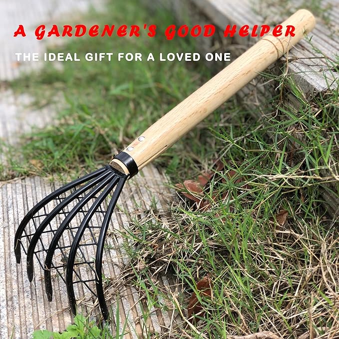 Garden Rake 5-Claw Landscape Dethatcher Thatching Beach Combing Rake for Digging Clam Shell Defoliation Hoe Garden Tool for Loosen The Soil (Orange)