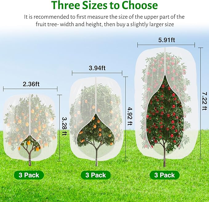 3pcs Garden Fruit Tree Netting with Zipper and Drawstring,5.91*7.22 Ft Bird Insect Mesh Net Cover for Garden Fruit Trees,Blueberry Tomato Strawberry and Plants Protection from Insect Squirrels Birds