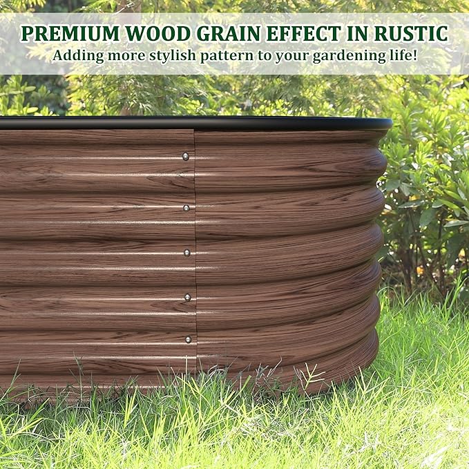 VEIKOU 8X2FT Wood Grain Raised Garden Bed, 17’’H Metal Galvanized Raised Garden Bed with Bottomless Design, 9 in 1 Raised Garden Bed Kit, Modular Raised Planter Box for Plants, Rustic