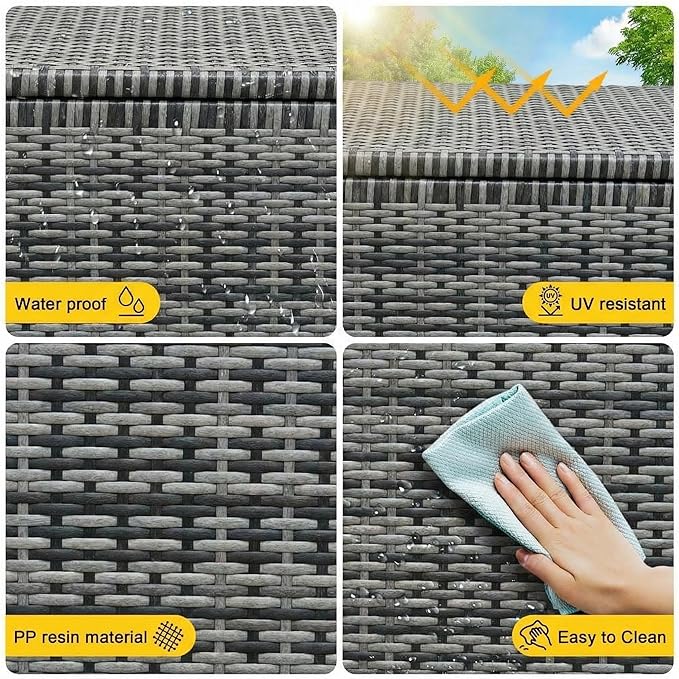 Wicker Deck Box, 185 Gallon All-Weather Outdoor Storage Box, Rattan Storage Bin for Patio Furniture, Outdoor Cushions, Pool Storage and Garden Tools, Grey