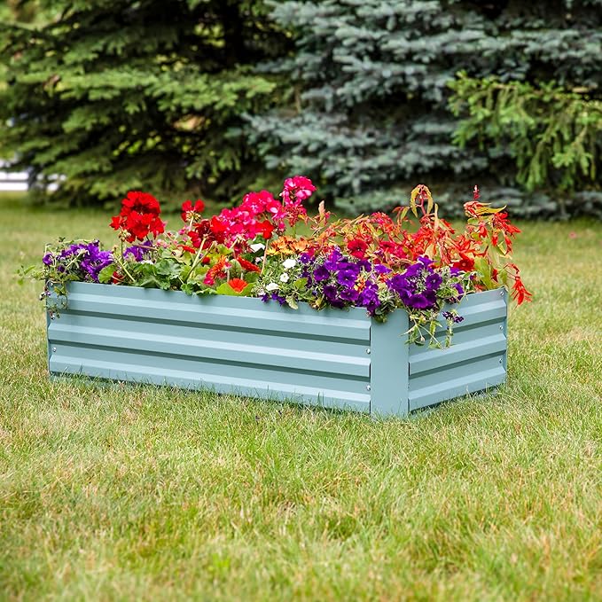 Sunnydaze Galvanized Raised Garden Bed - Metal Raised Bed for Gardening - Outdoor Planter Box for Flowers, Plants, and Vegetables - Green - 48" W x 36" D x 12" H Rectangle