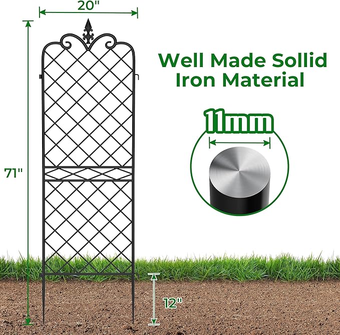 AMAGABELI GARDEN & HOME Garden Trellis 2 Pack 71”x20” Heavy Duty Rustproof Wall Trellis for Climbing Plants Outdoor Metal Decoration Large Trellis for Potted Plants Support Trellis Roses Black