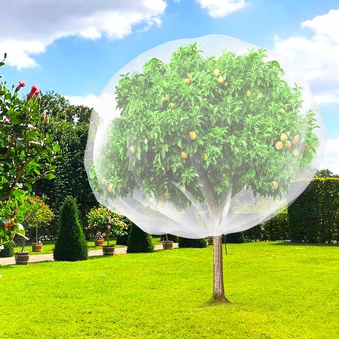 2 Pcs Fruit Tree Netting, 7 x 8 Ft Large Insect Bird Barrier Tree Net with Drawstring, Garden Bird Netting Plant Cover for Protect Plant Fruit Flower from Insect Bird