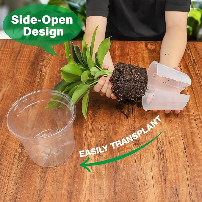 Bluepro 5 Inch Side-Open Orchid Pots 6 Pack, Plastic Nursery Planters with Detachable Side Walls for Easy Repotting, Breathable Slotted Flower Pots with Drainage for Root Health