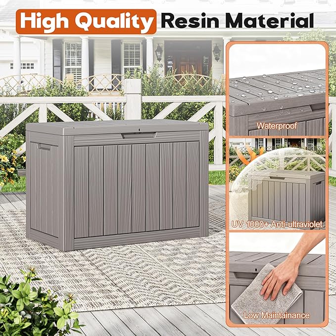 Oudoor Storage Deck Boxes Waterproof, Waterproof and UV Resistant Outdoor Storage Box Lockable Lid for Delivery Box, Indoor, Garden Tools, Pool Supplies, Patio (Grey, 45 Gallon)