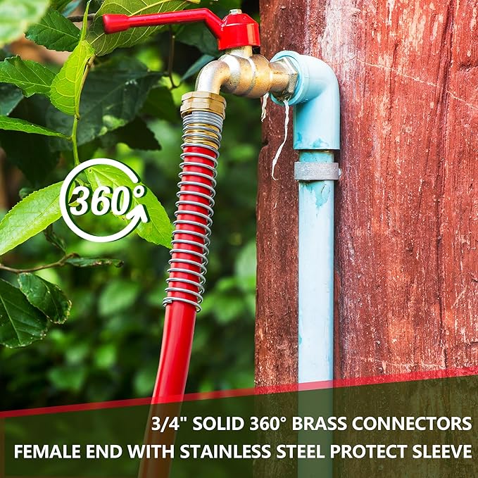 5/8" Garden Hose 200ft, -40℉ To 190℉ Hot/Cold, Heavy Duty,Flexible, 300psi Working, 1000psi Burst, 3/4" Brass Fittings with Hose Protector Coil Spring for Outdoor,Yard, Farm