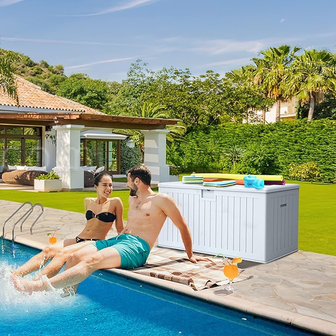 YITAHOME 180 Gallon Double-Wall Deck Box with Side Handles, Outdoor Large Storage for Patio Furniture Cushions, Garden Pool Accessories, Water Resistant & Lockable