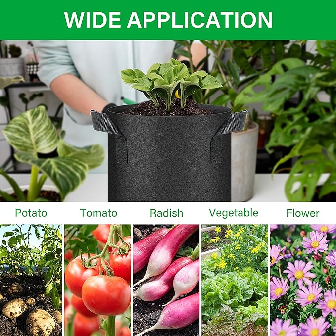 YSSOA 10-Pack 3 Gallon Grow Bags, Tomoato Plant Pots with Handles, Aeration Nonwoven Fabric, Heavy Duty Gardening Planter for Vegetable, Fruits and Flowers, Black