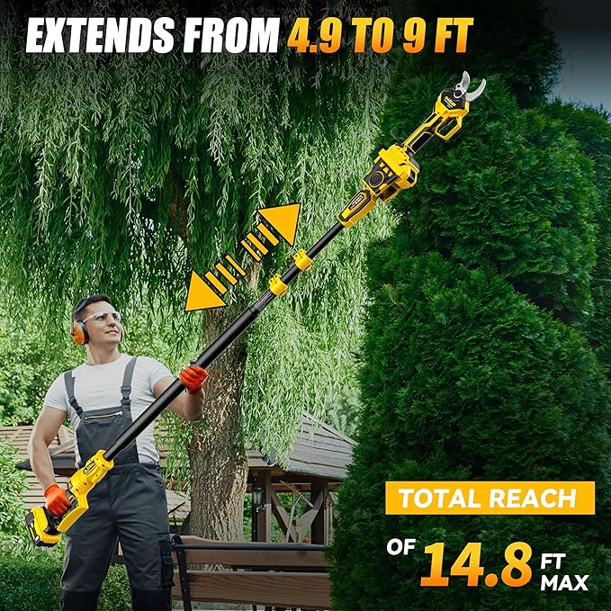 2-IN-1 Electric Pole Pruning Shears Cordless Compatibility with Dewalt 20V MAX Battery, 1.6" Cutting Diameter Pruner, 14.8 FT MAX Extension Pole Saws for Tree Trimming(NO Battery) (Pruning Shears-1)