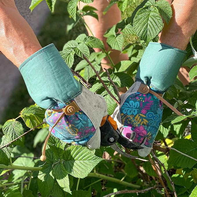 Wells Lamont Women's Botanical Print Leather Palm Pruning, Gardening Gloves, Medium (4183M)