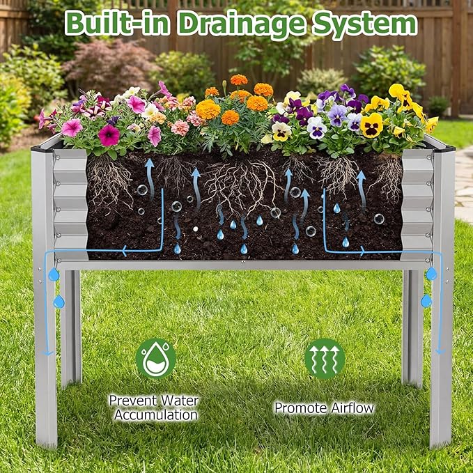 Giantex Galvanized Raised Garden Bed with Legs Set 2, 46"x24"x31" Metal Elevated Planter Box for Gardening Vegetables, Flowers & Fruits, Large Outdoor Planting Box for Garden Backyard & Patio, Silver