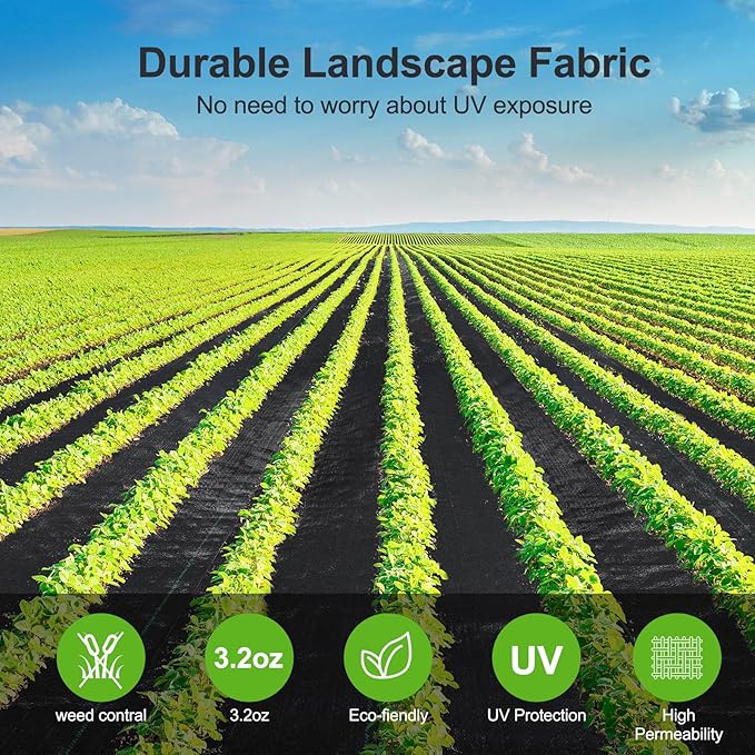 3.2oz Weed Barrier Landscape Fabric Heavy Duty, 3ft x 50ft Premium Garden Landscaping Fabric, Ground Cover Weed Control Fabric Outdoor Weed Mat Garden Lawn Fabric