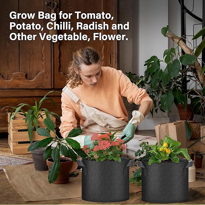 HealSmart Plant Grow Bags 7 Gallon, Tomoato Planter Pots 20-Pack with Handles, Aeration Nonwoven Fabric, Heavy Duty Gardening Planter for Vegetable, Herbs and Flowers, Black New