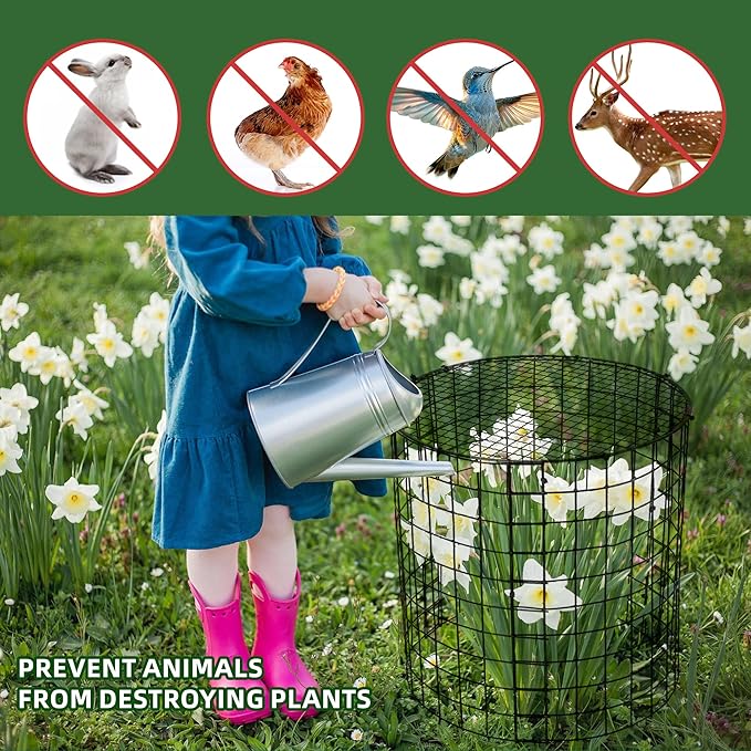 6 Sets of DIY Metal Plant Protectors from Deer, Garden Fencing Animal Barrier Size 11.8 * 12.9 inches, Mesh Plant Cage Chicken Wire Cloche for Plants with Stakes and Nylon Cables