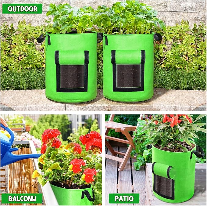 SCENGCLOS 10 Gallon Potato Grow Bags, 6 Pack, Two-Sided Transparent Flap, Breathable Non-Woven Fabric, Large Capacity, Durable Handle, Ideal for Indoor/Outdoor Use