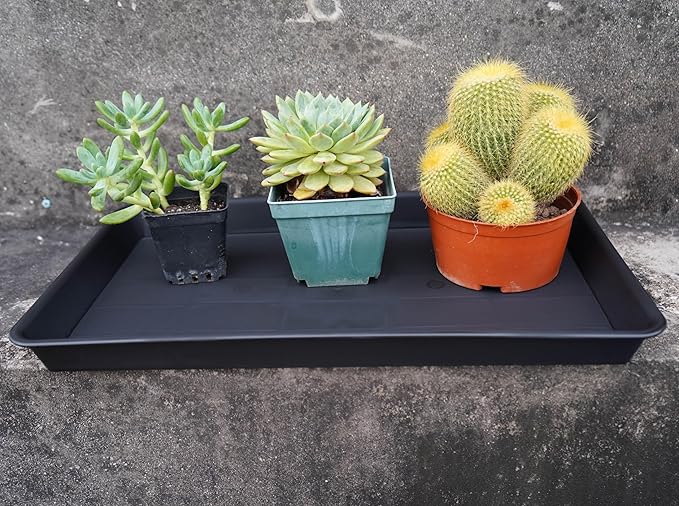 Plant Growing Trays 4 Pack, Plant Tray, 14.5"x11", Heavy Sturdy Plastic Plants Saucer, Seedling Starter Trays, Seed Starter Growing Tray (Black)