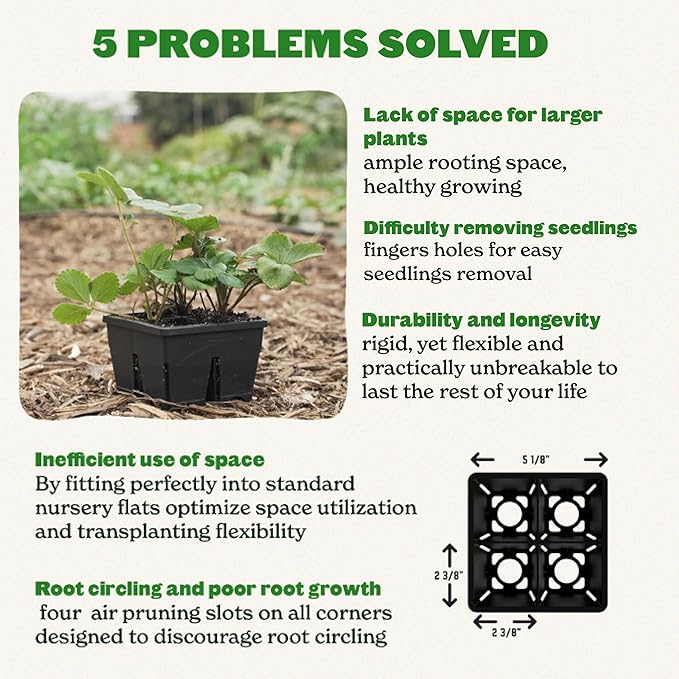 Epic Gardening Reusable Seed Starter Tray - Easy Watering Seed Starting Trays - Gardener Friendly Plant Trays for Seedlings | UV-Treated & BPA-Free -4-Cell 3" Seed Starting Trays - Black / 4 Trays
