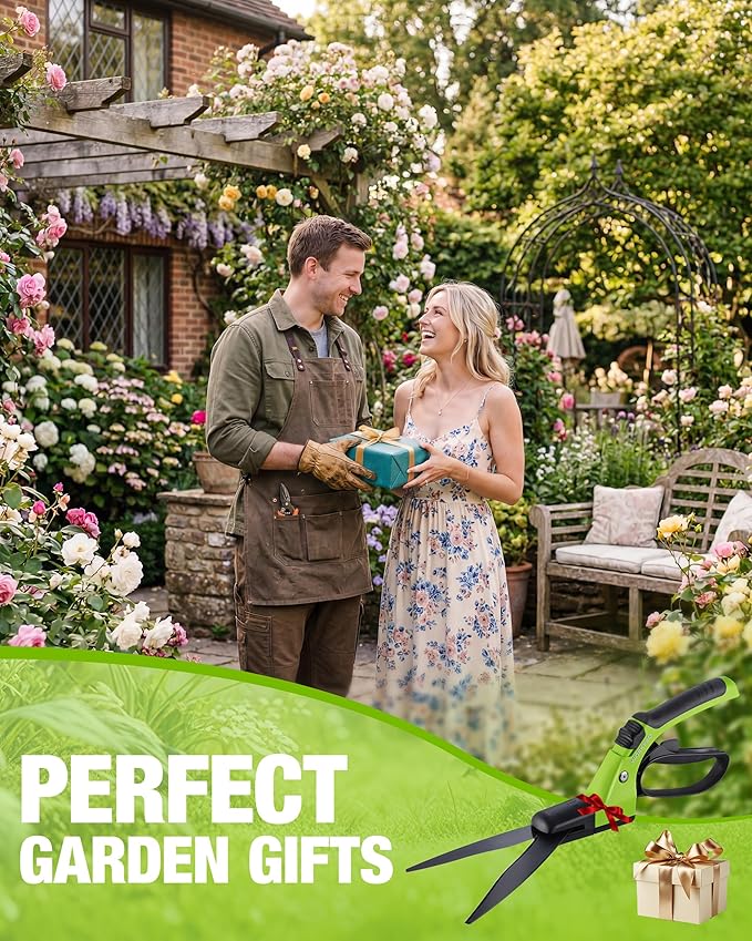 WORKPRO Grass Shears Handheld, Ultra-Sharp Grass Clippers with 360 Degree Swivel Blades, Manual Grass Cutter with TPR Coated Handle, 15 Inch Garden Shears, Gardening Scissors for Precise Lawn Trimming