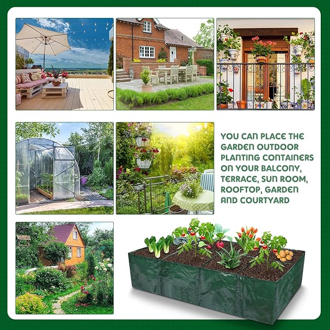 Woanger 4 Pcs Fabric Raised Garden Beds Planters 35 Gallon Plant Grow Bags with 8 Grid, Drainage Holes Vegetable Planter Rectangle Garden Containers for Vegetables Outdoor Fabric Pots for Flower Fruit