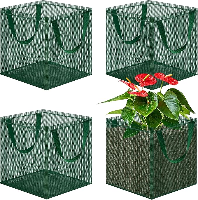 EBaokuup 4 Pcs Pond Planting Bag with Handle, Reusable 7 Inch Square Aquatic Mesh Plant Pot for Ponds, Breathable Green Water Garden Pond Plant Basket for Lotus Bog Terrestrial Plants