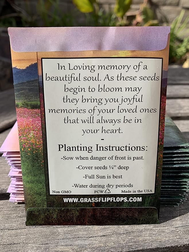 Pack of 20 Pre-Filled Seed Mix Packet Wildflowers Plant for Funerals, Memorial Services in Loving Memory Flower Path Also Serves Thank You Celebration of Life Favors Plant Seeds Year-Round