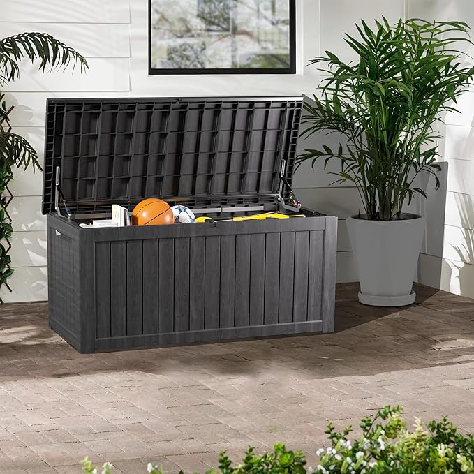 270 Gallon Heavy Duty Deck Storage Box, Extra Large Storage Organizer for Patio Furniture Accessories, Garden Tools, Indoor Storage for Cushion, Matte Black