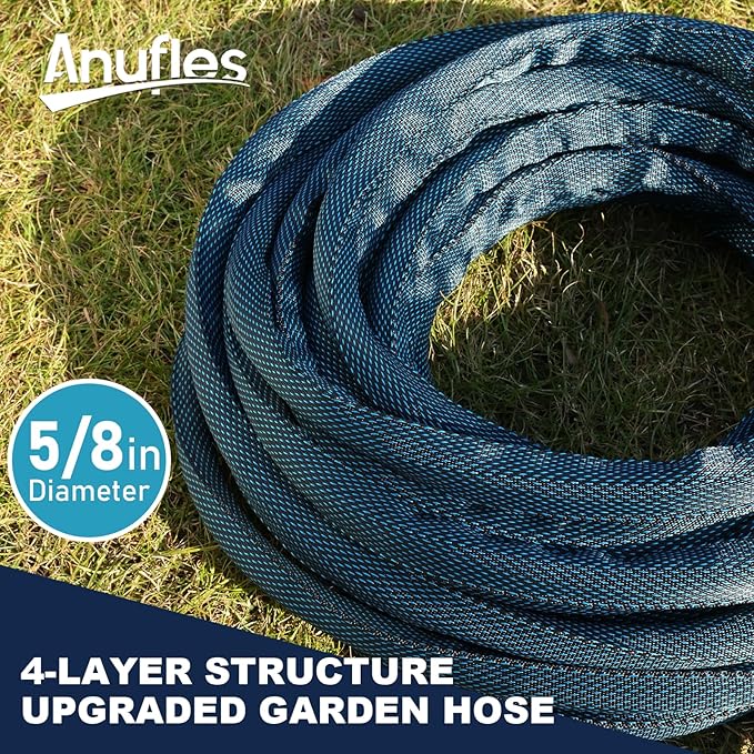 Aunfles 50FT Garden Hose - Flexible Water Hose with 10 Spray Nozzle, Lightweight Design, Easy Storage, Leak-Proof, Compact, Portable, Car Wash for Yard (Blue)
