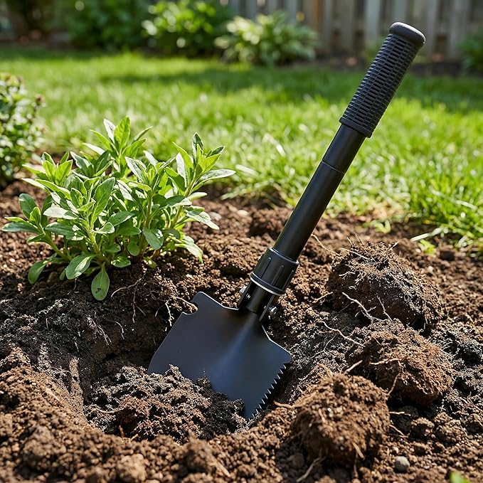 16" Heavy Duty Mini Shovel - Curved D-Handle Portable Spade for Gardening, Digging, Camping, Beach & Car, Compact Trenching Shovel for Outdoor Use